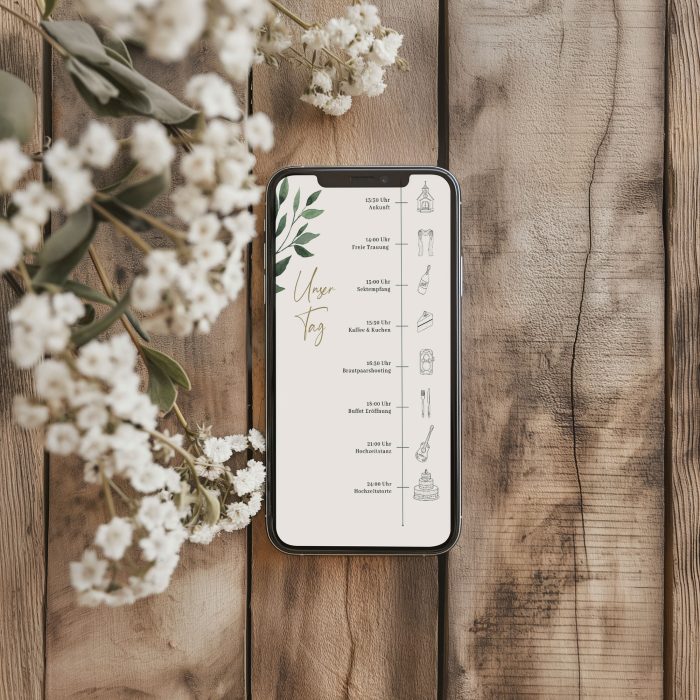 Digitaler Ablaufplan für die Hochzeit im Greenery-Stil